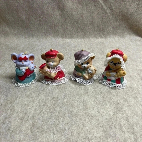 JASCO Caring Critters CHIMERS Porcelain Bell Vintage Christmas Ornament Lot of 4 - Picture 1 of 13